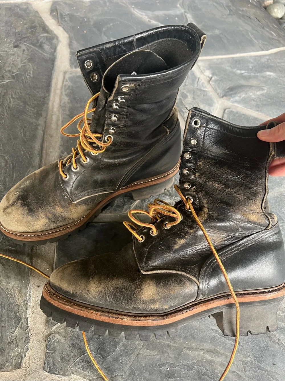 Vintage Redwing Black Leather Lace-Up Work Boots
